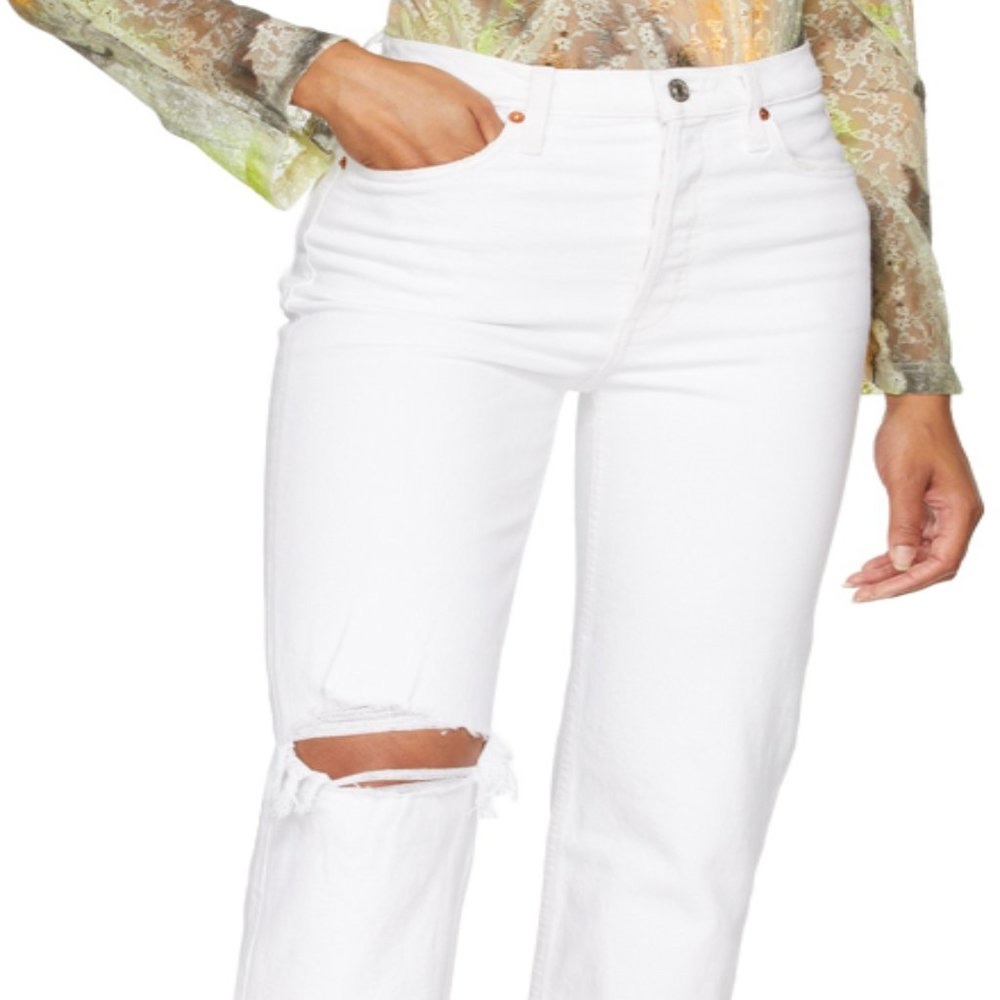 Re/Done 70s Stove Pipe Straight Leg Jeans in Worn White